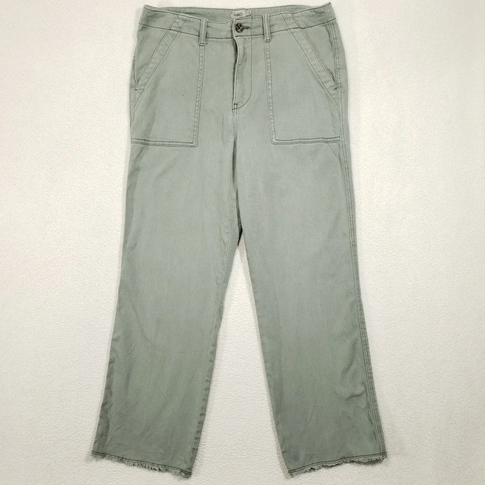 Faherty Utility Crop Pants Womens 30 Sage Green Organic Cotton Raw Hem Casual